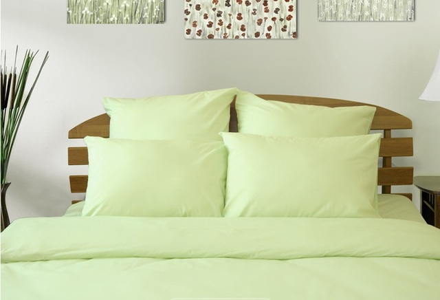 Цветное постельное белье - Премиум сатин "Фисташка" (светло-зеленый) евро