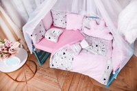 Комплект постельного белья в кроватку "Добрый сон" Облачко розово-серые котики